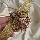 Gold Look ALike Floral Pendant Plain Hipbelt - Gold Bead - G11516